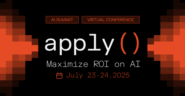 Banner for the apply AI Summit virtual conference themed Maximize ROI on AI, scheduled for July 23–24, 2025, with pixelated red-orange graphics