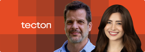 portraits of sergio and julia beside the tecton logo