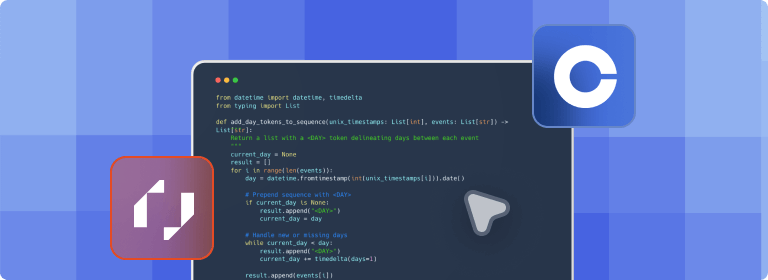 Illustration of a Python code snippet on a screen, with Tecton and Coinbase logos